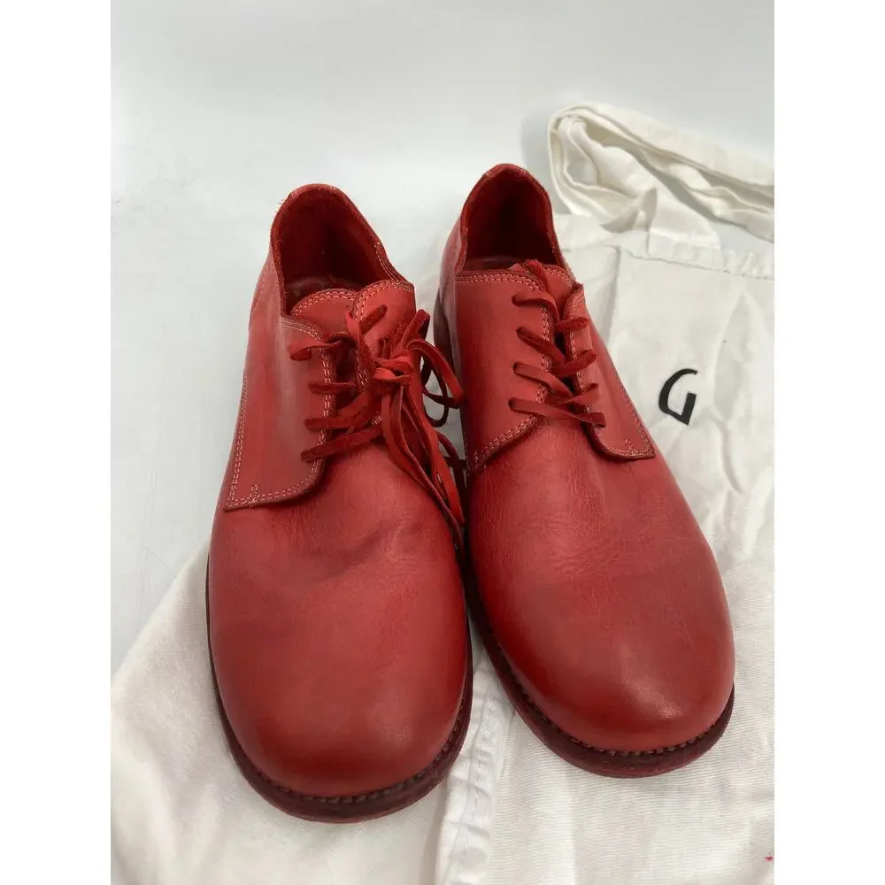 Guidi 792Z Red Leather Lace Up Round Toe Derby Shoes‎ Size 35